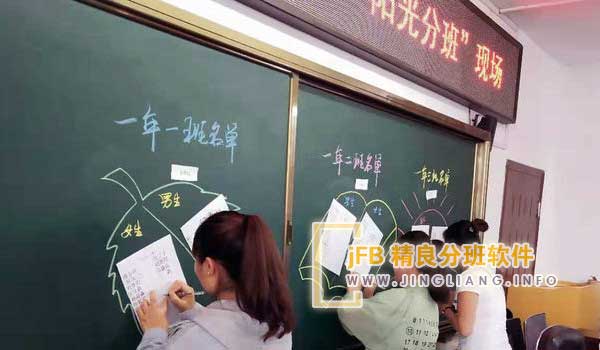 精良分班软件阳光分班现场：学校采用分班软件现场划分自然组，并公布在校园醒目区域。事先，学校多次向教师宣讲相关政策，强调“阳光分班”的严格执行，杜绝任何徇私舞弊行为。
