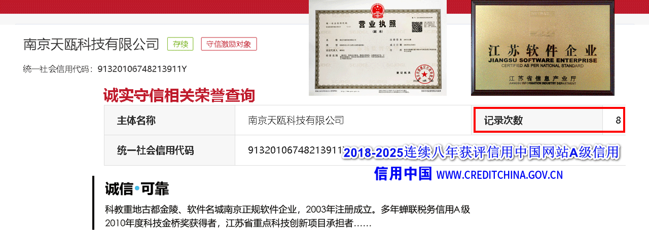 连续八年获评信用中国网站A级信用